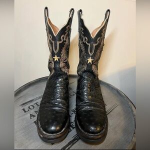 LUCCHESE 2000 Ostrich Skin Western Cowboy Black Work Riding Boots Women